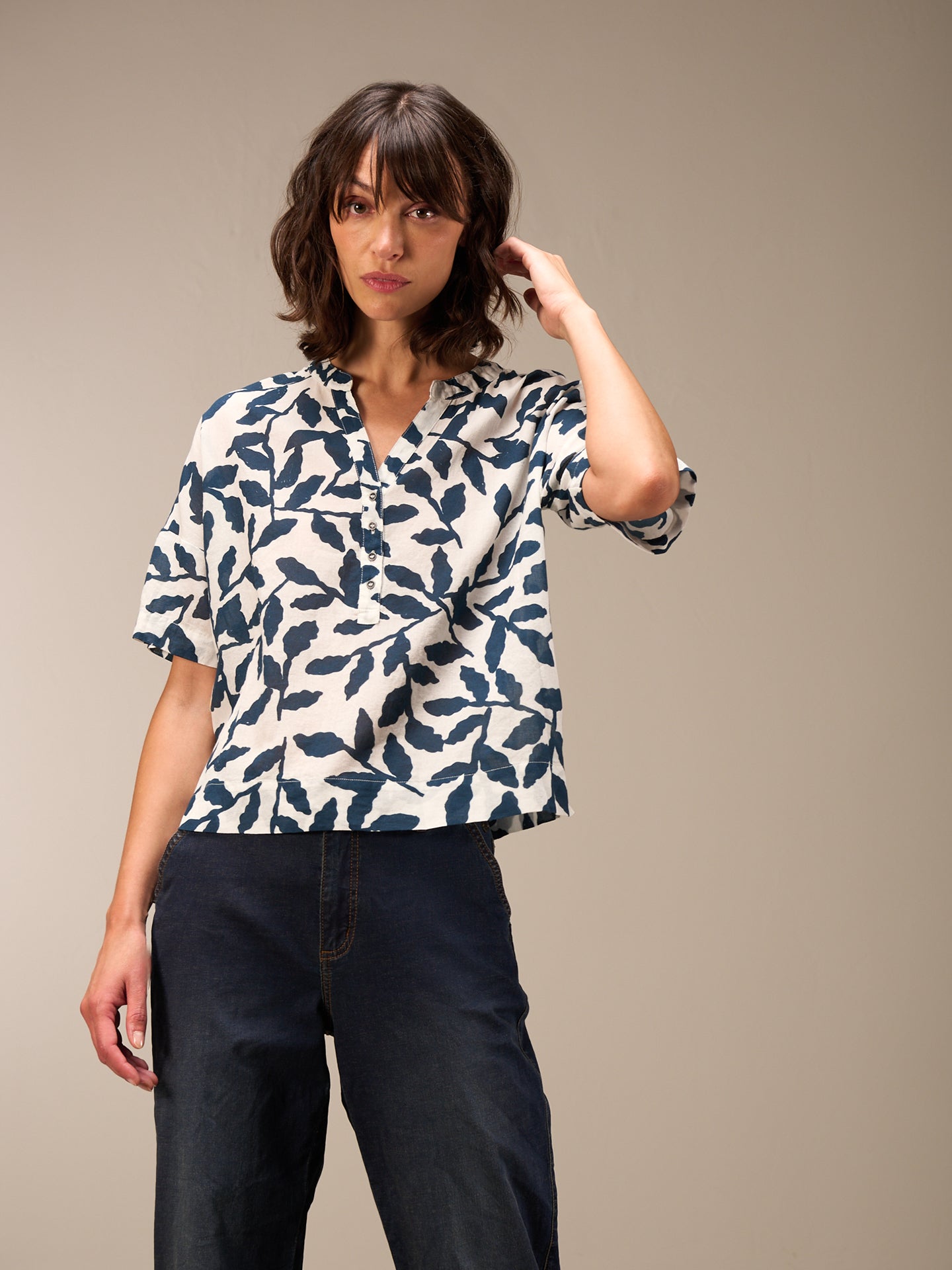 Blouse with stand-up collar