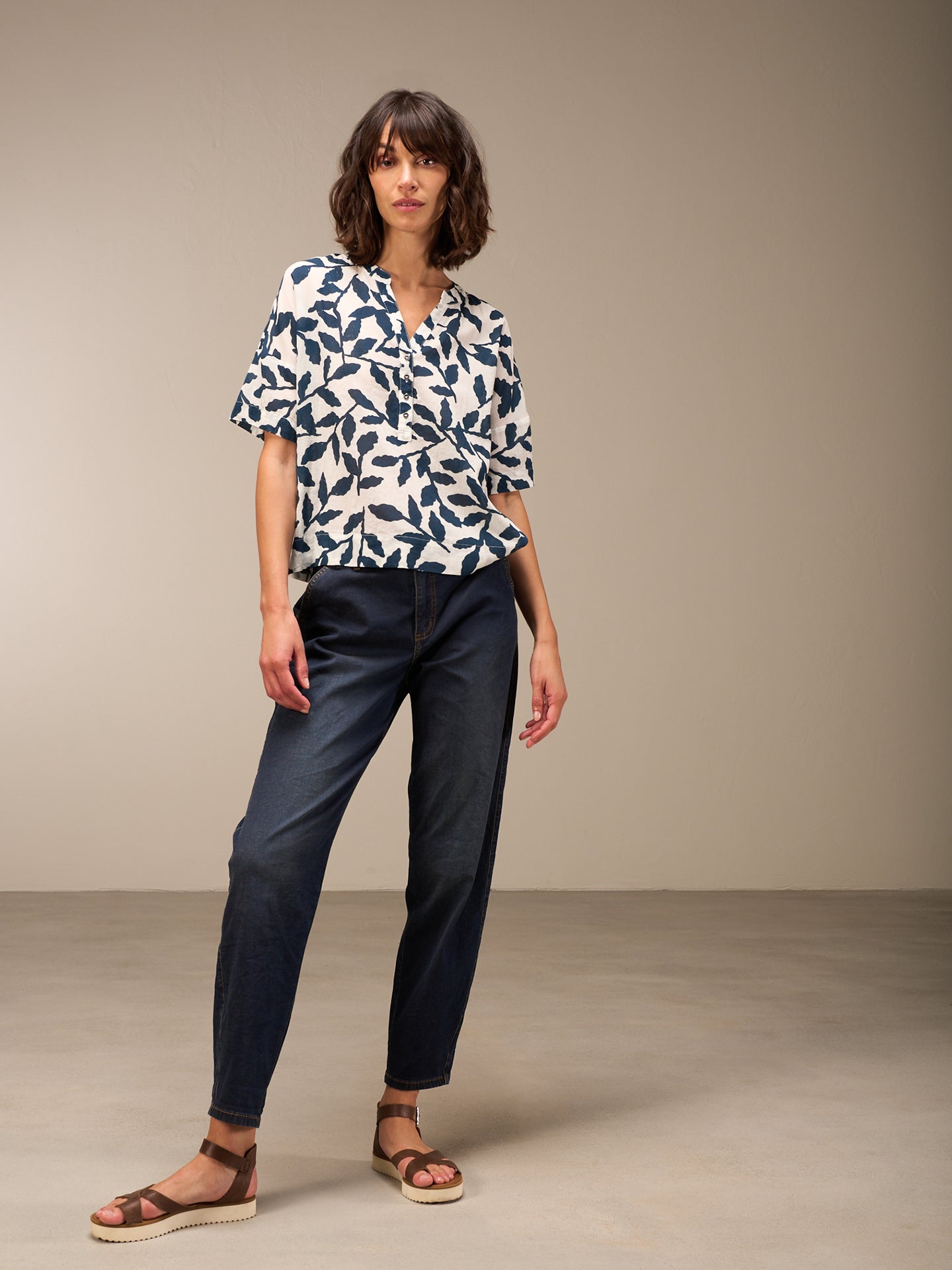 Blouse with stand-up collar