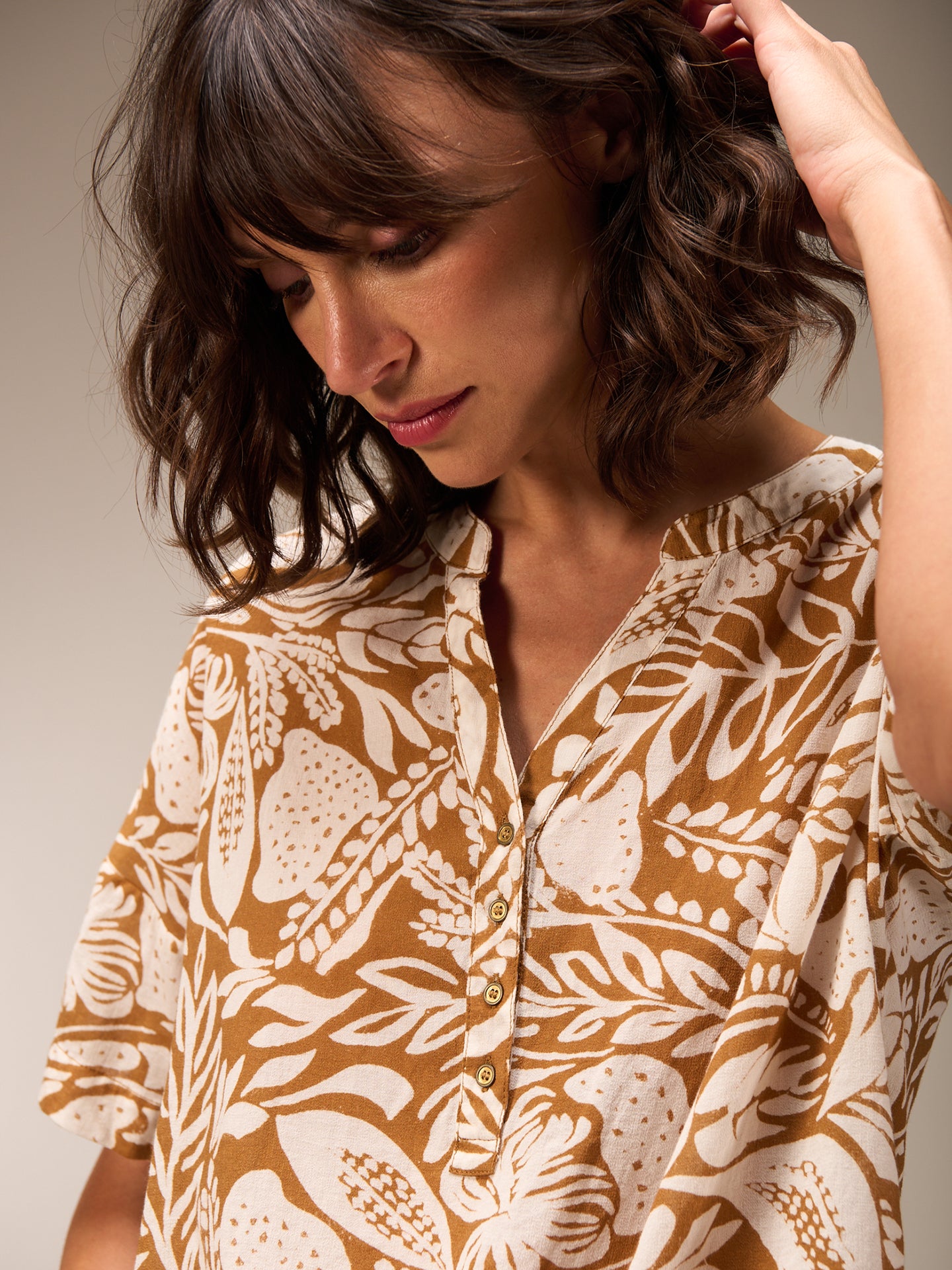 Blouse with stand-up collar