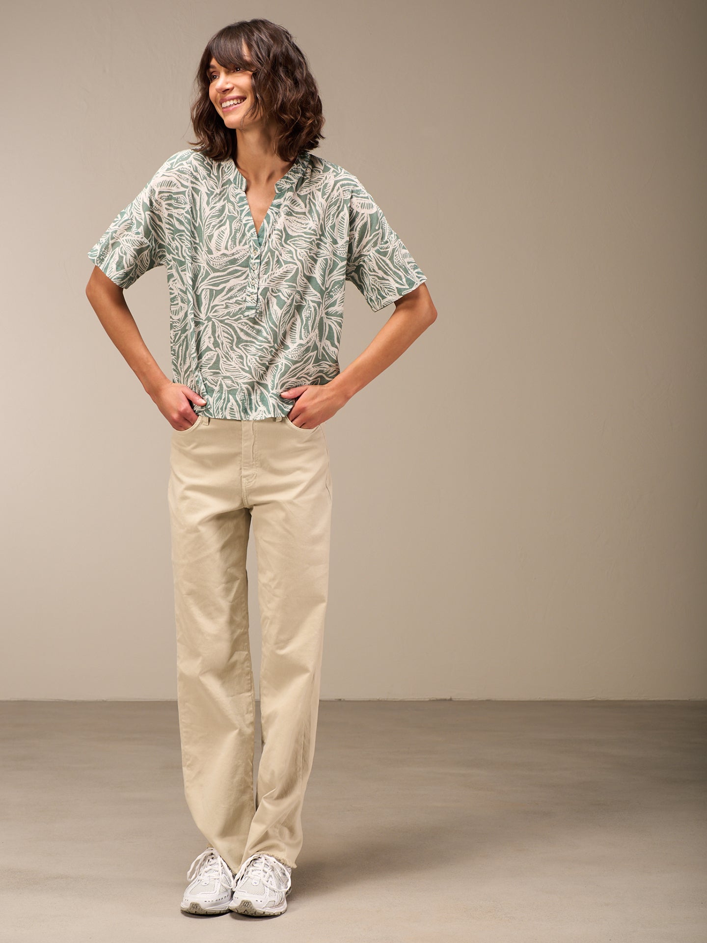 Blouse with stand-up collar