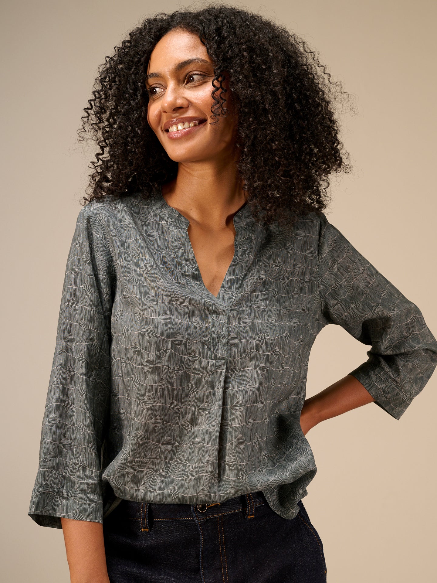 Blouse with stand-up collar