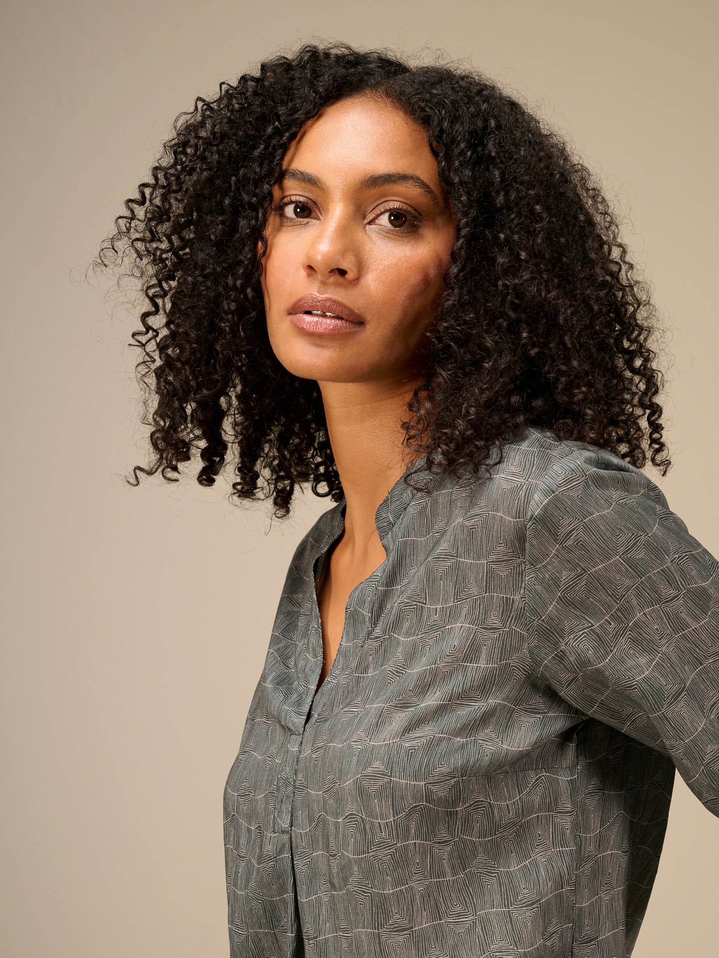 Blouse with stand-up collar