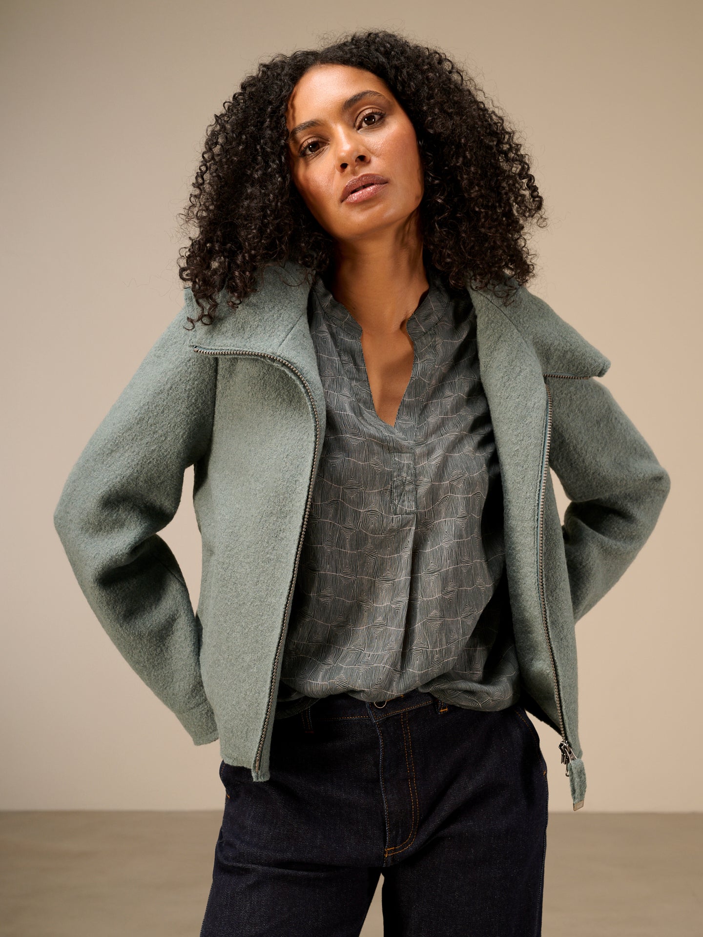 Blouse with stand-up collar
