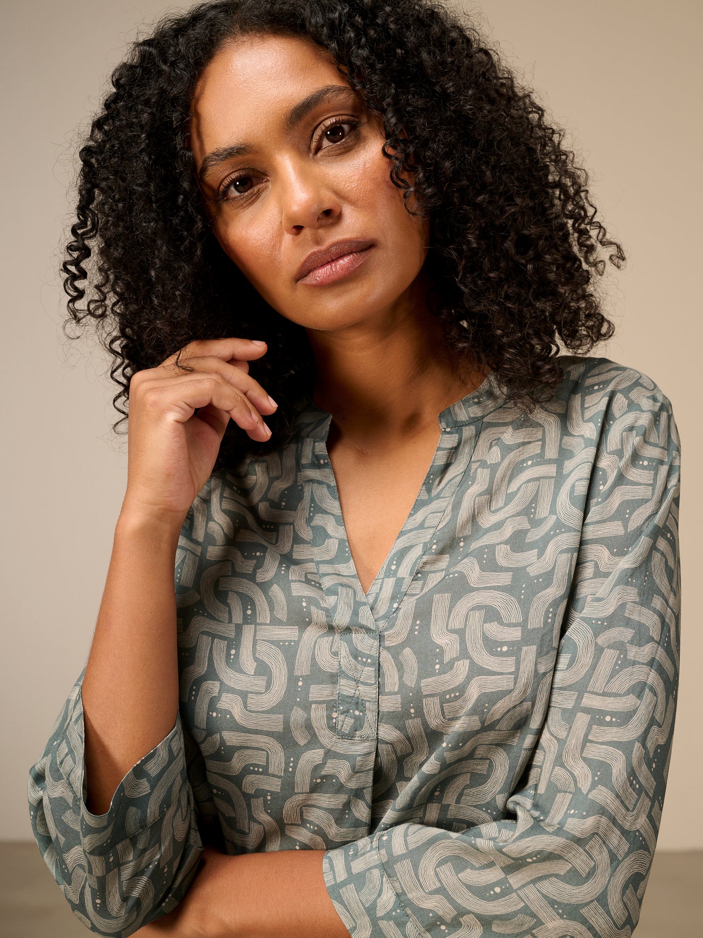 Blouse with stand-up collar