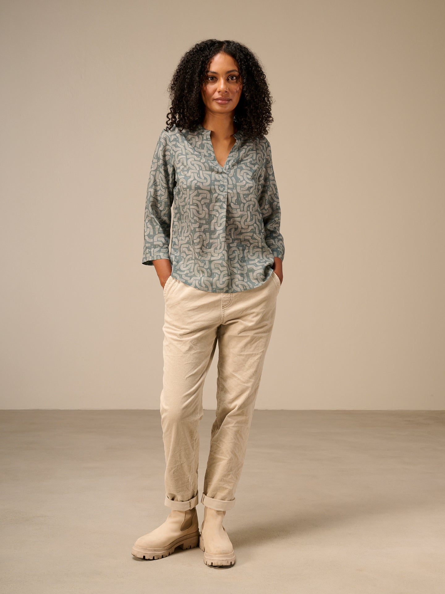 Blouse with stand-up collar