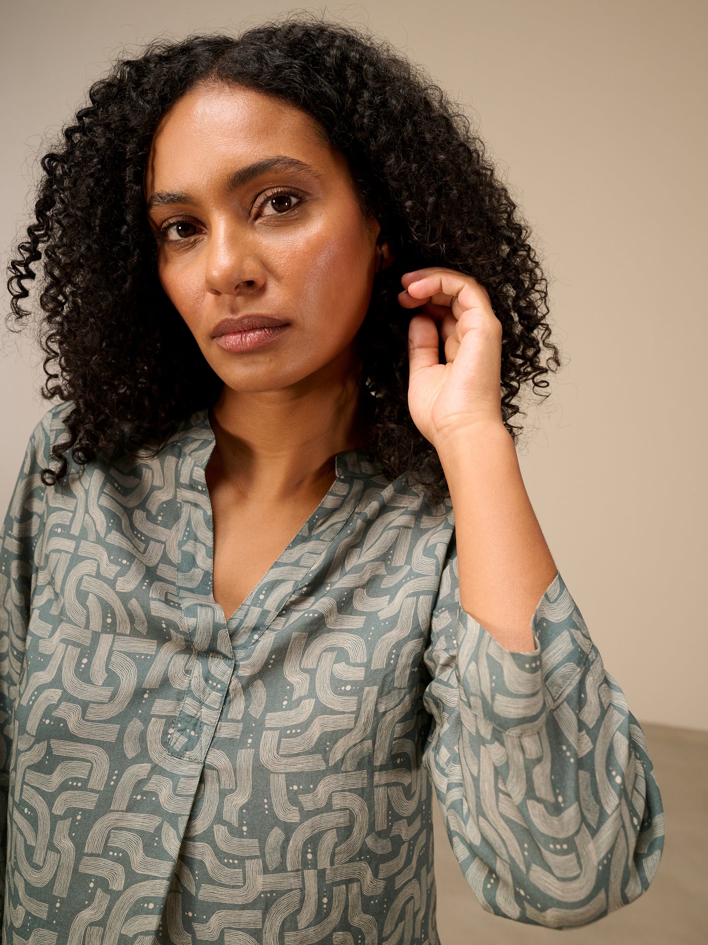 Blouse with stand-up collar