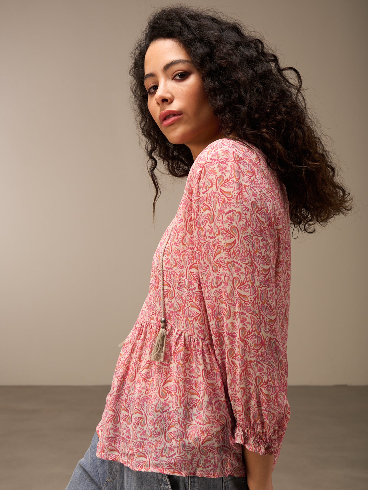 Blouse with flounce