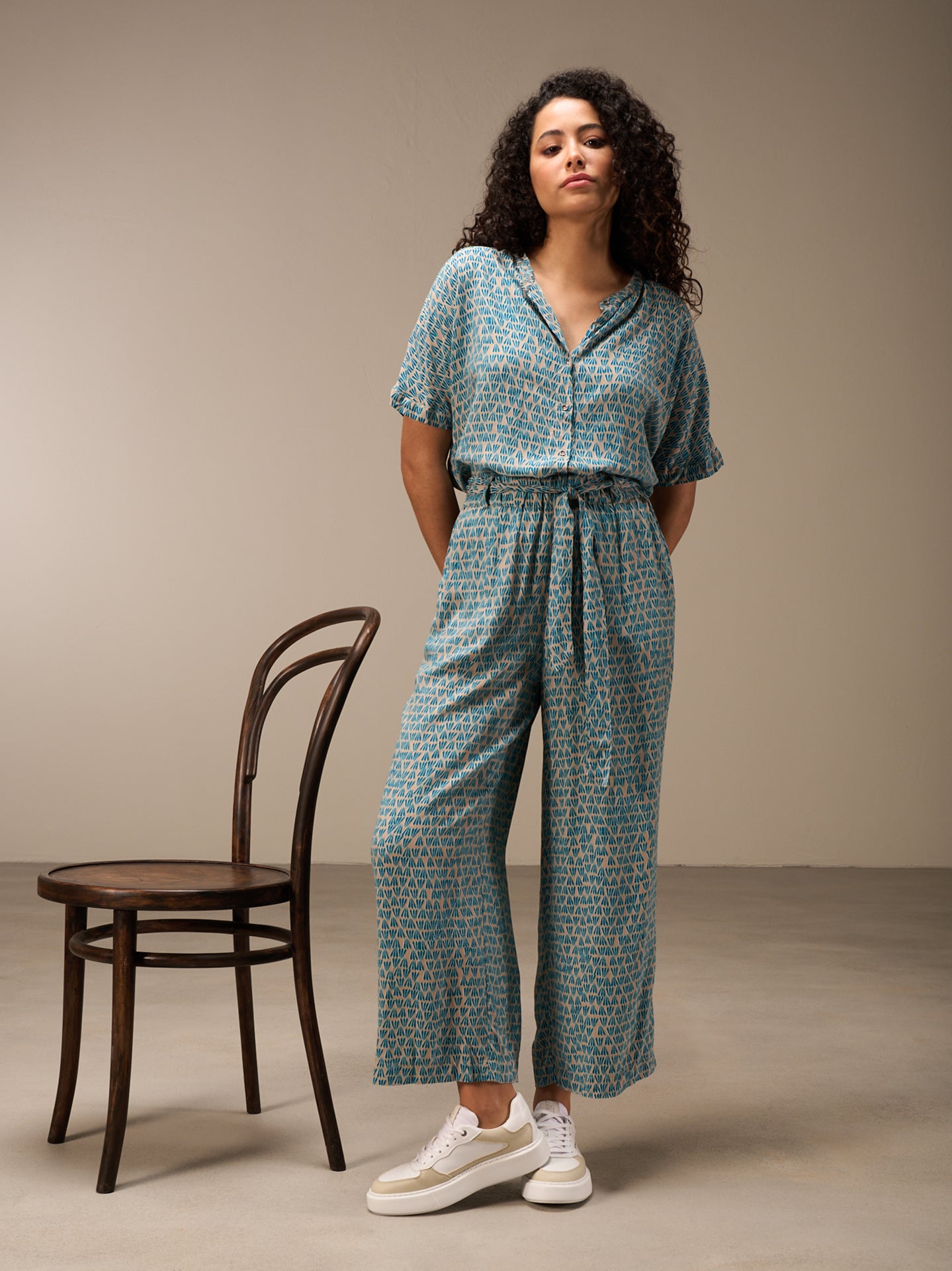 Blouse with stand-up collar